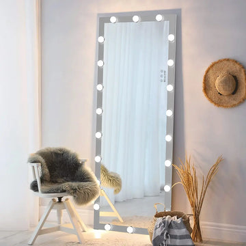US Stocks Free Dressing Standing LED Large Oversized Wall Mounted Body Floor Mirror Full Length with Light Bulbs for Bedroom
