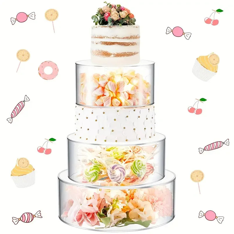 Modern 3pcs Clear Acrylic Cake Stands Fillable Floating Tiered Display Cylinder Base No Assembly Needed Easy-Clean Decor Cake