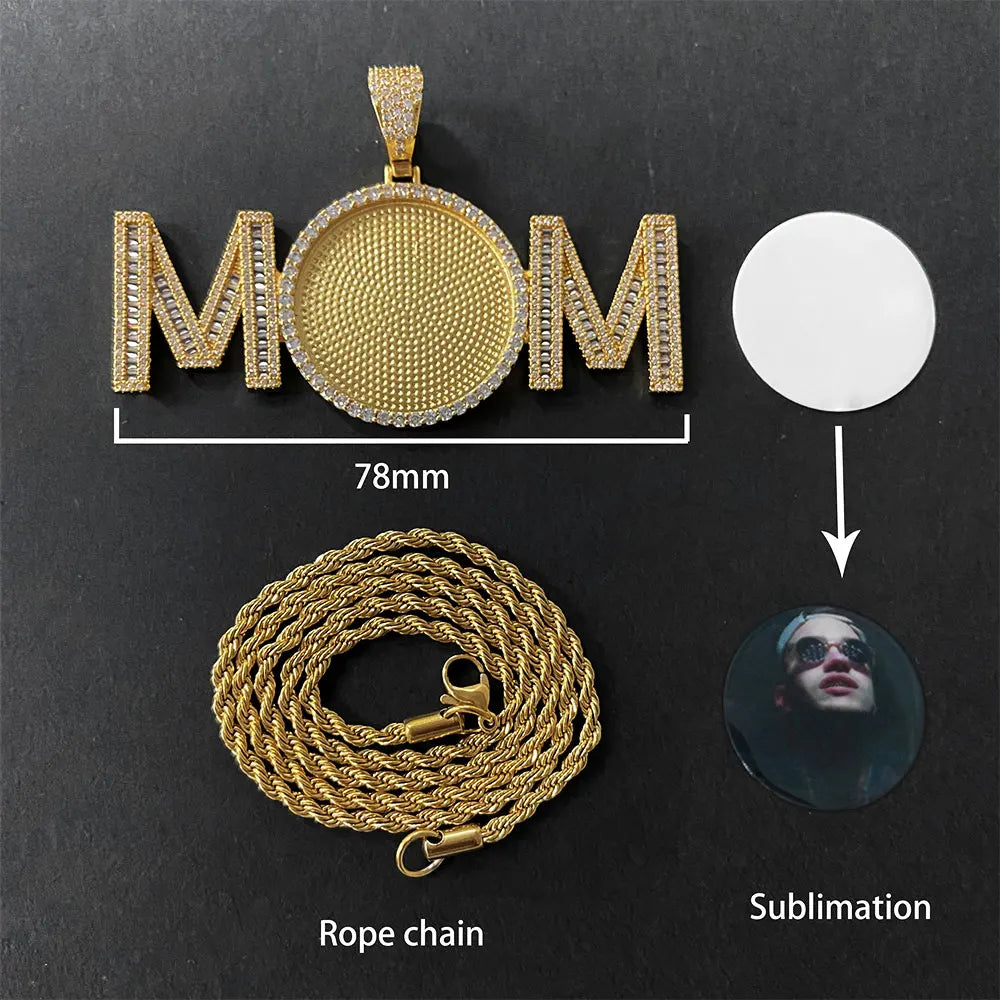 Hip Hop Custom Sublimation Necklace Blanks Bling Iced Out Custom Photo Pendant Diy Sublimation Pendant Necklace