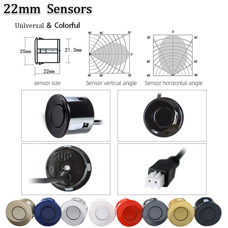 Hippcron 12V Car LED Parking Sensor Parking Kit Display Alarm With 22MM 4 Sensors Backlight Reverse Backup Radar Monitor System