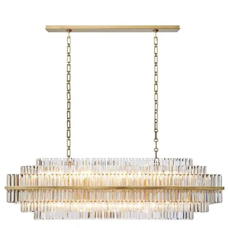 Decorative Round Pendant Hanging Lighting and Lamps Fixture Dining Room Gold K9 Crystal Linear Modern Rectangular Chandelier