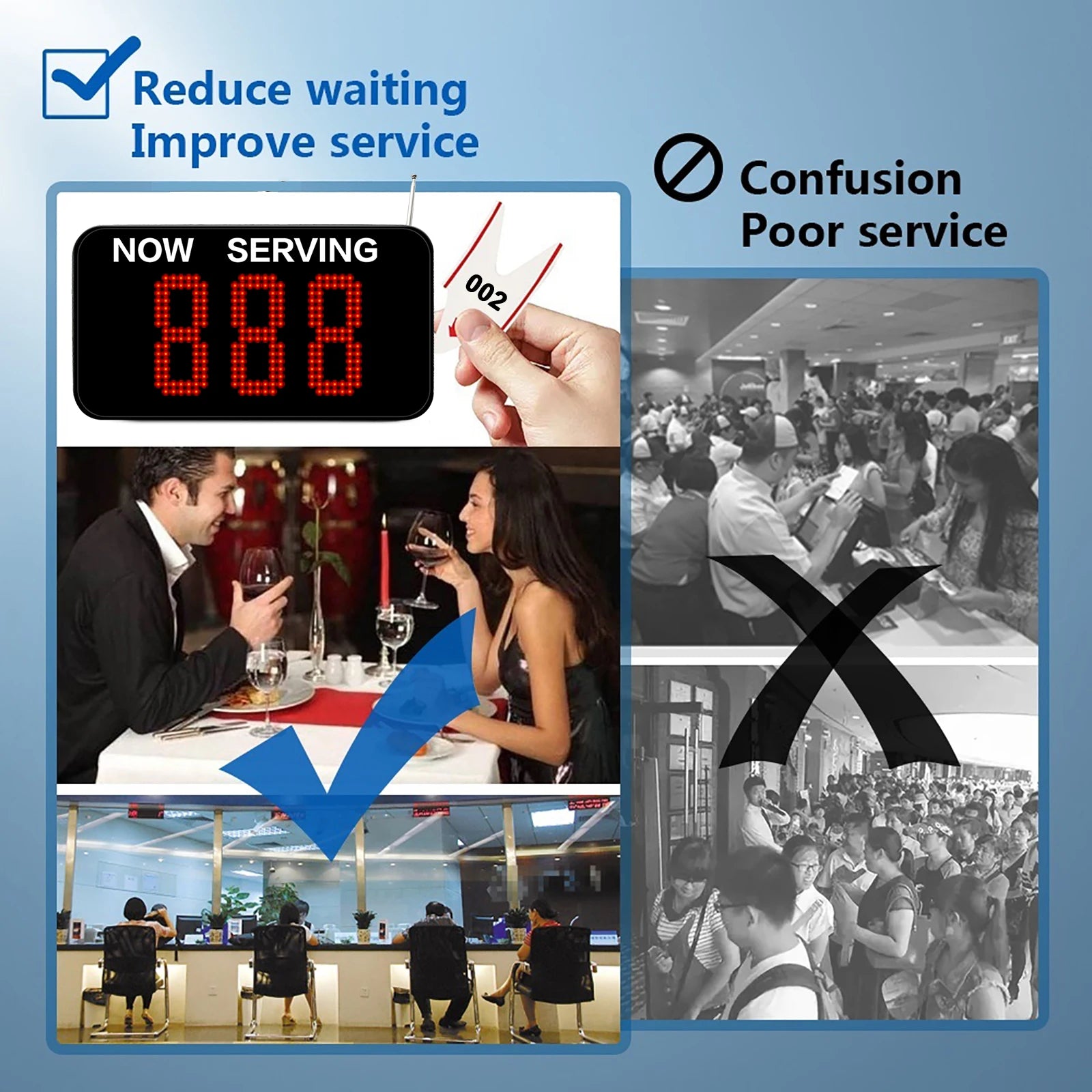 Wireless Voice Broadcast 3 Digits Show Customer Number Restaurant Hospital Bank Waiting Line Management Queue Calling System