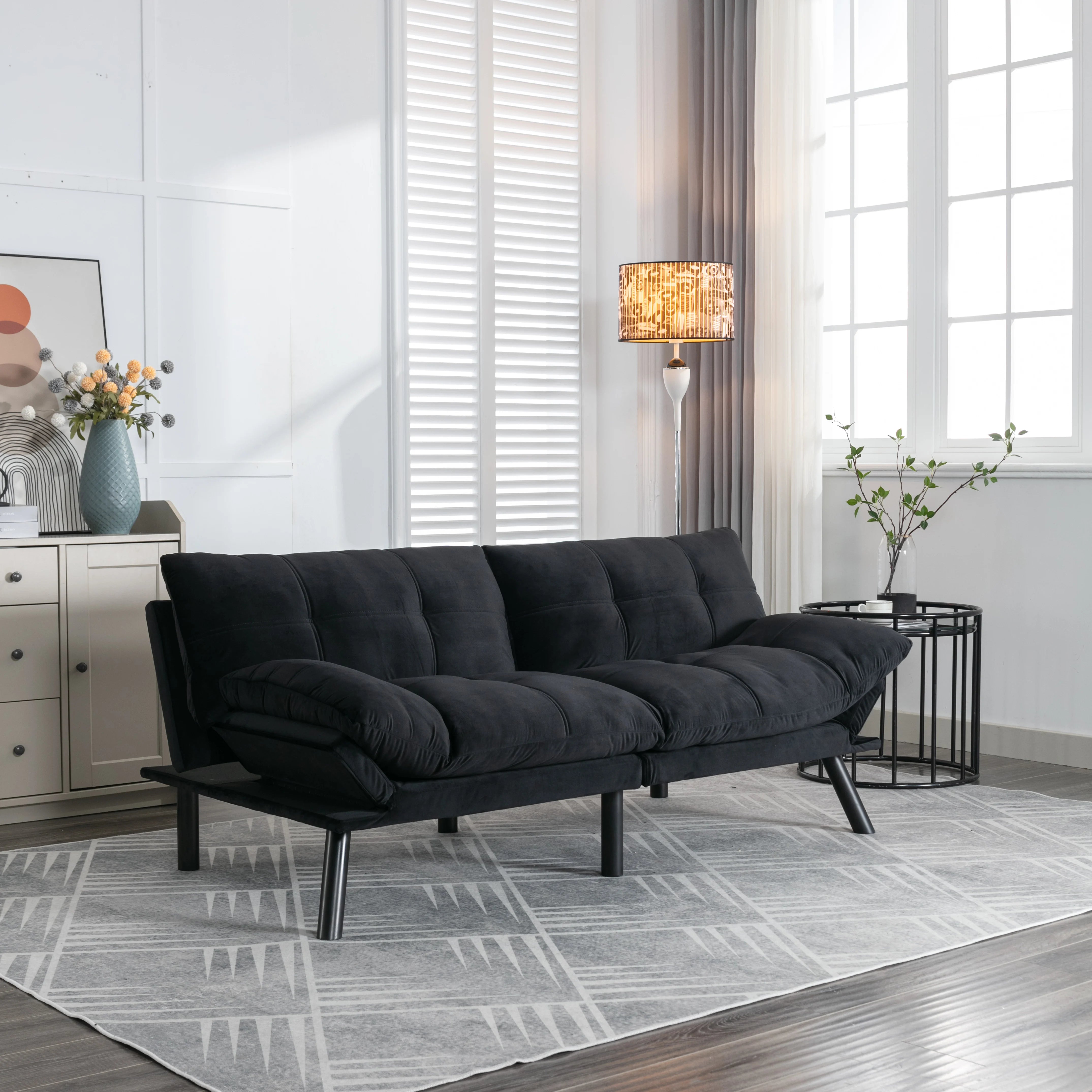 Convertible Folding Sofa Bed 2-Seater Modern Upholstered Sleeper Adjustable Armrests Backrest Space-Saving Twin Apartment