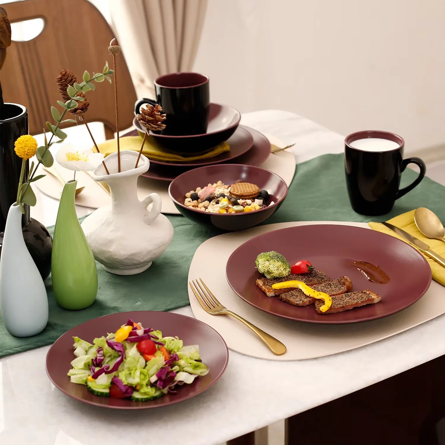 Unique Set  Microwave Safe Tableware with Reactive Glaze Featuring a Best Selling Kitchen Plate Collection and Promotional Mugs
