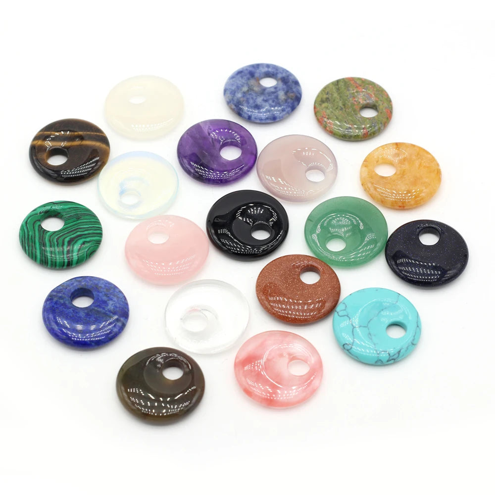 Natural Stone Pendant Semi-precious Stones Round Big Hole Charms For Jewelry Making DIY Necklace Bracelet Earrings Accessories