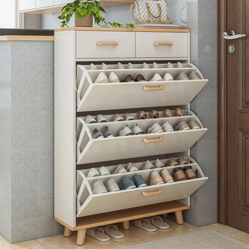 Modern Style Small Household Storage Wood Cabinet Space-Saving Shoe Rack for Door Porch Living Room Furniture