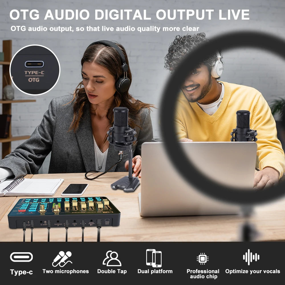 Professional Sound Card Bluetooth Podcast Equipment StudioWith Effect for Podcasting Broadcast Recording Streaming Gaming
