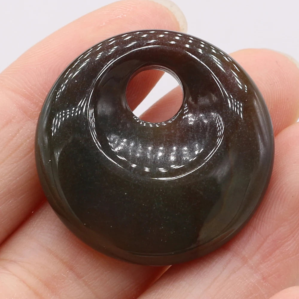 Natural Stone Pendant Semi-precious Stones Round Big Hole Charms For Jewelry Making DIY Necklace Bracelet Earrings Accessories