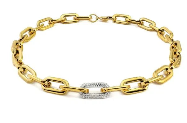 Stainless Steel Crystal Link Chain Bracelets for Women Men Exaggerated Gold Color Thick Big Bracelets Bangle Geometric Links
