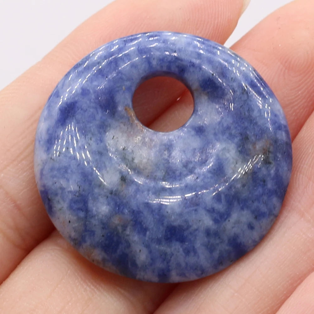 Natural Stone Pendant Semi-precious Stones Round Big Hole Charms For Jewelry Making DIY Necklace Bracelet Earrings Accessories