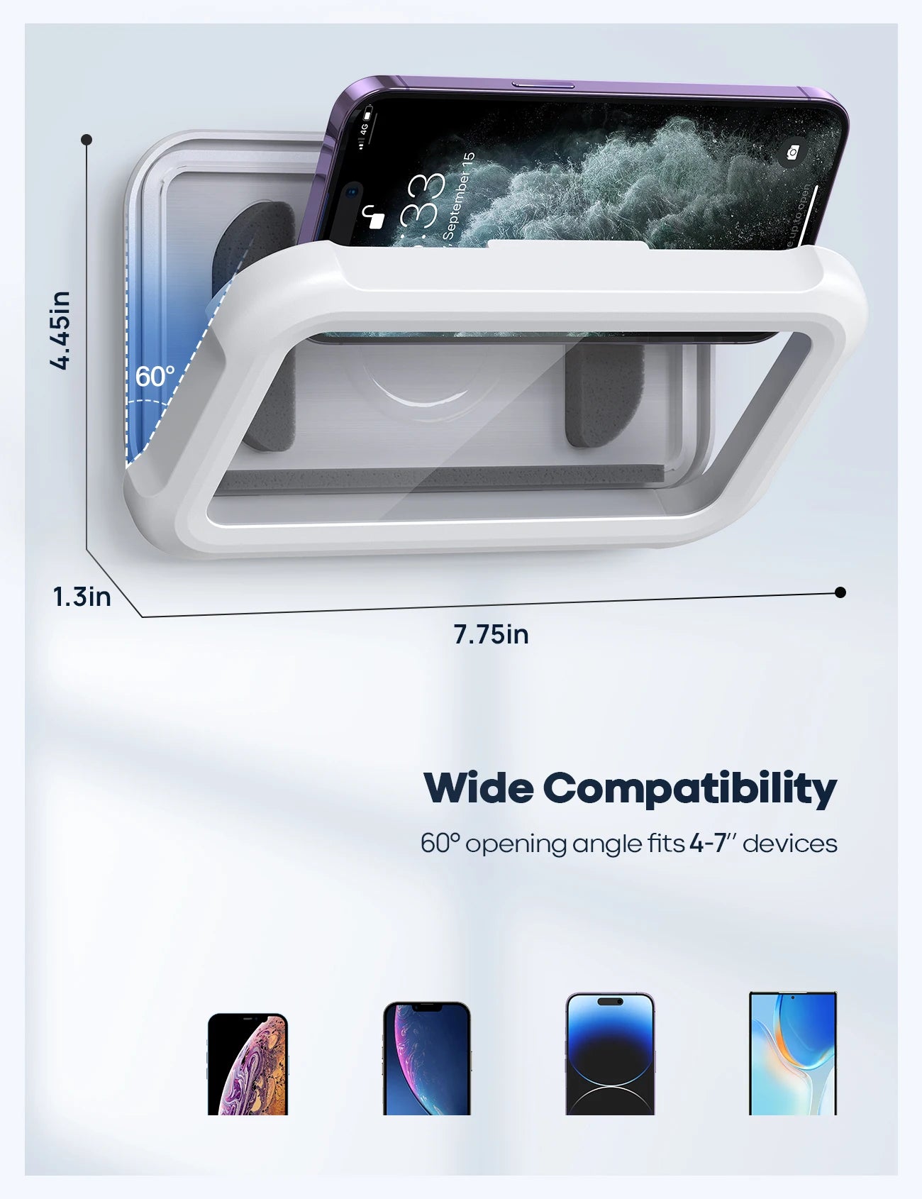 Lamicall STRY01 Extendable Arm Waterproof Cell Phone Holder for Shower Wall 480 Swivel Case Box HD Screen Protector 7Inch Device