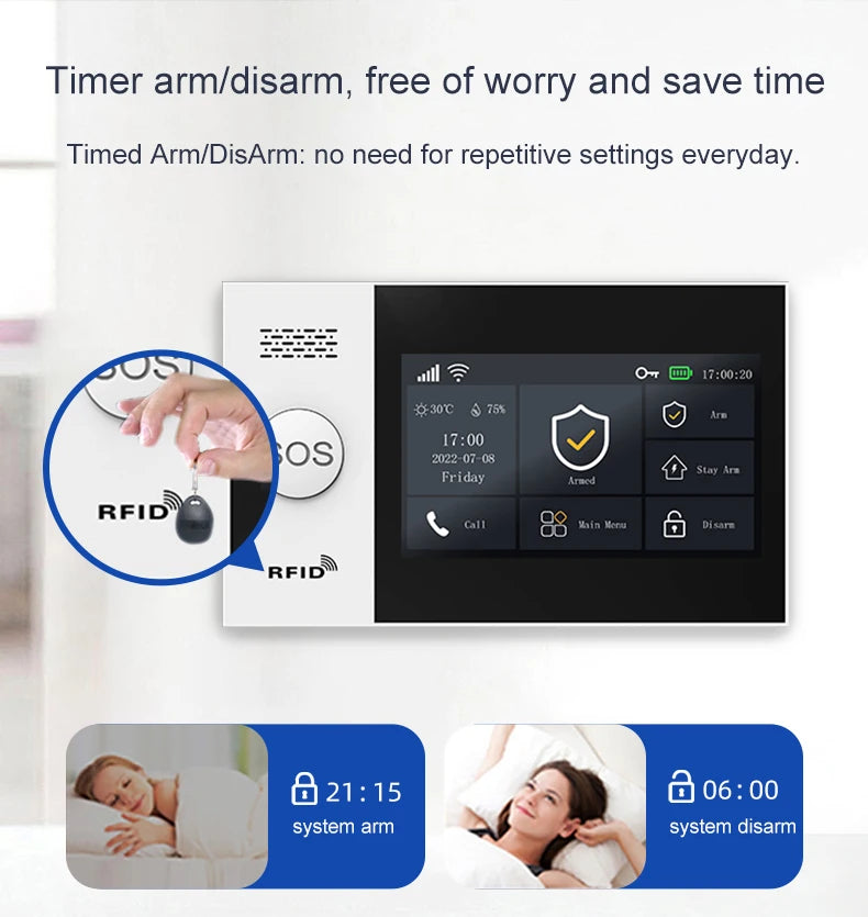 Tuya Smart Wireless Touch GSM WIFI Home Security Alarms System Kit With Pir Motion Sensor Door Sensor Rfid Card