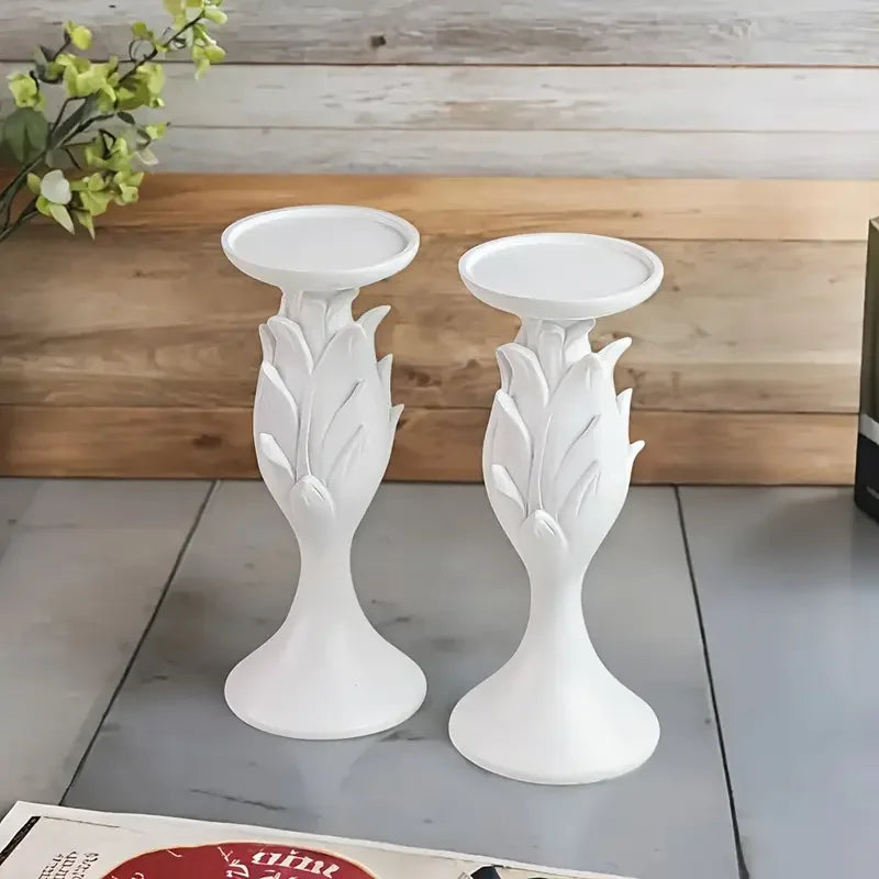 Elegant White Floral-Shaped Resin Candle Holders Artistic Candle Stands Handcrafted Resin Crafts