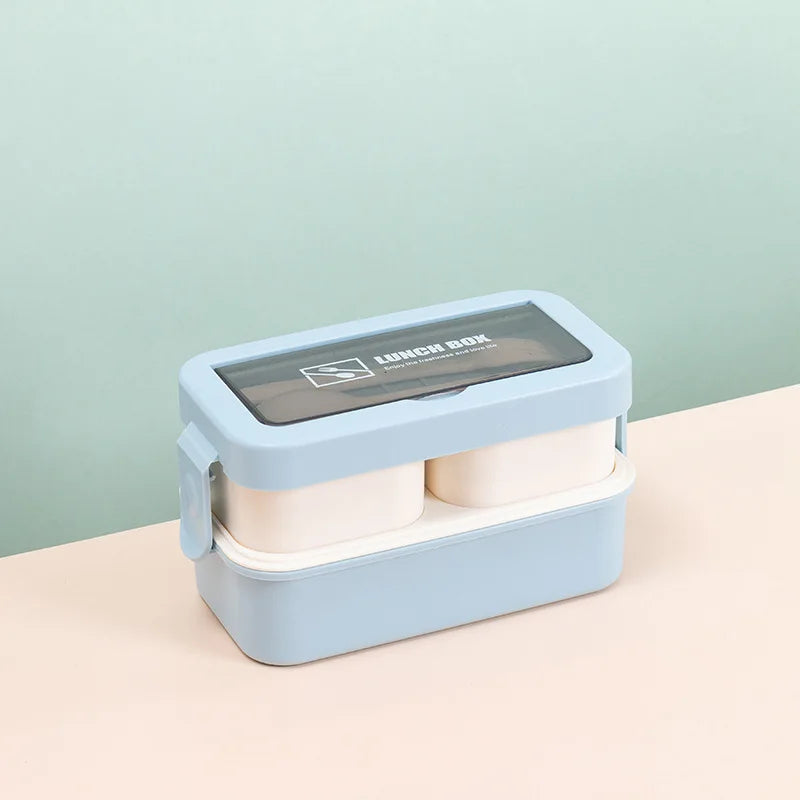 A02 Portable 1000ml PP Lunch Box Double-Layer Plastic Lid BPA Free Bento Box for Daily Meal Prep and Storage