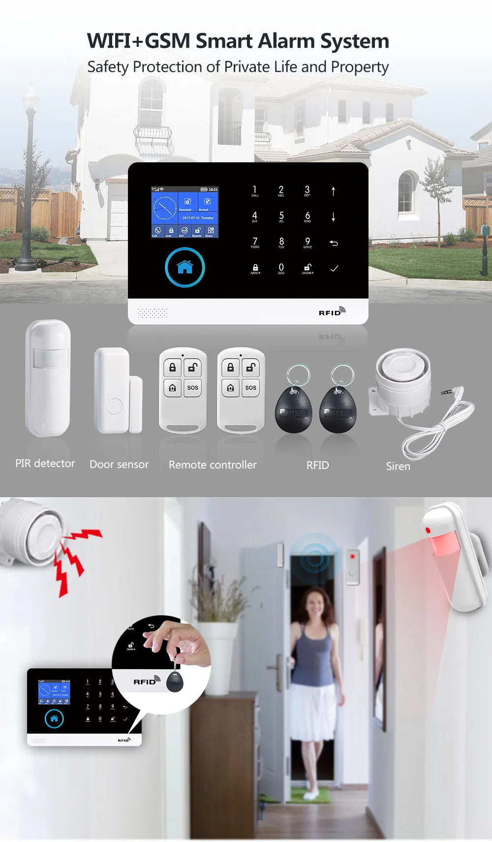 Smart Home WiFi GSM Alarm System for Home with Motion Sensor Wireless Siren Night Vision IP Camera Tuya Support Alexa