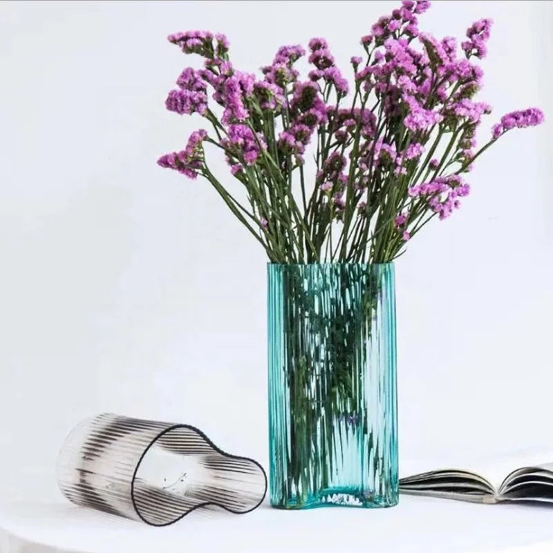 Wholesale Striped Design Modern Glass Vases Latest Modern Design Art Recycled Striped Glass Vase for Home Decoration Floor Vase