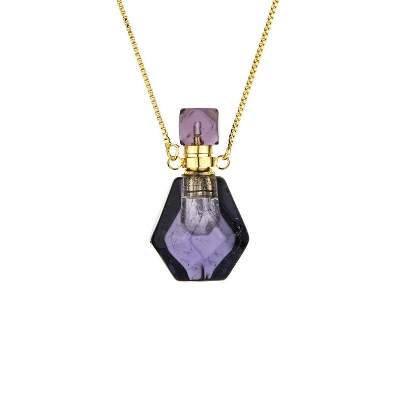 Wholesale Crystal Perfume Bottle Pendant Necklace Aromatherapy Essential Oil Natural Stone Perfume Bottle Pendant Necklace