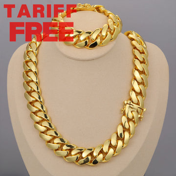Cadenas Cubana Wholesale Hip Hop Jewelry Luxury 14K 18K 24K Gold Plated Choker Solid Miami Cuban Link Chain Necklace for Men