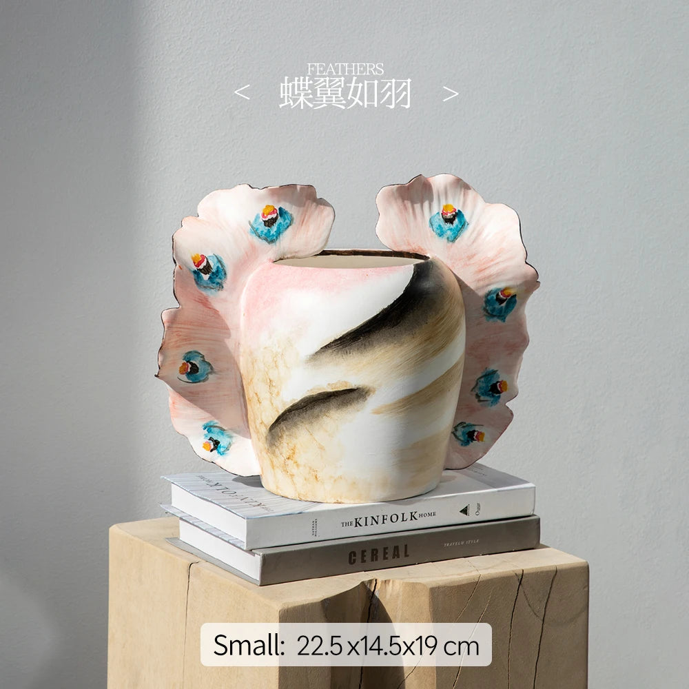 Merlin Living Hand Painting Flower Vase for Home Decor Butterfly Vase Ceramic Decoration Chaozhou Ceramic Factory Wholesale