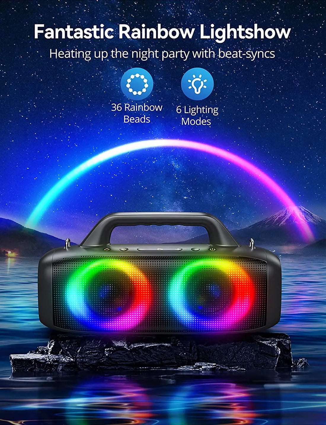 PartyBox Wireless Bluetooth Speakers 80W Powerful Portable BT Speaker with RGB Light Show IP67 Waterproof 12 Hours Playtime
