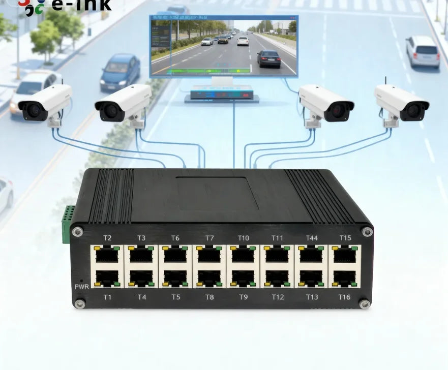 16-Port Unmanaged Gigabit RJ45 Industrial Ethernet Switch 1000Mbps 12-48VDC for Harsh Environment -40~80C in Stock
