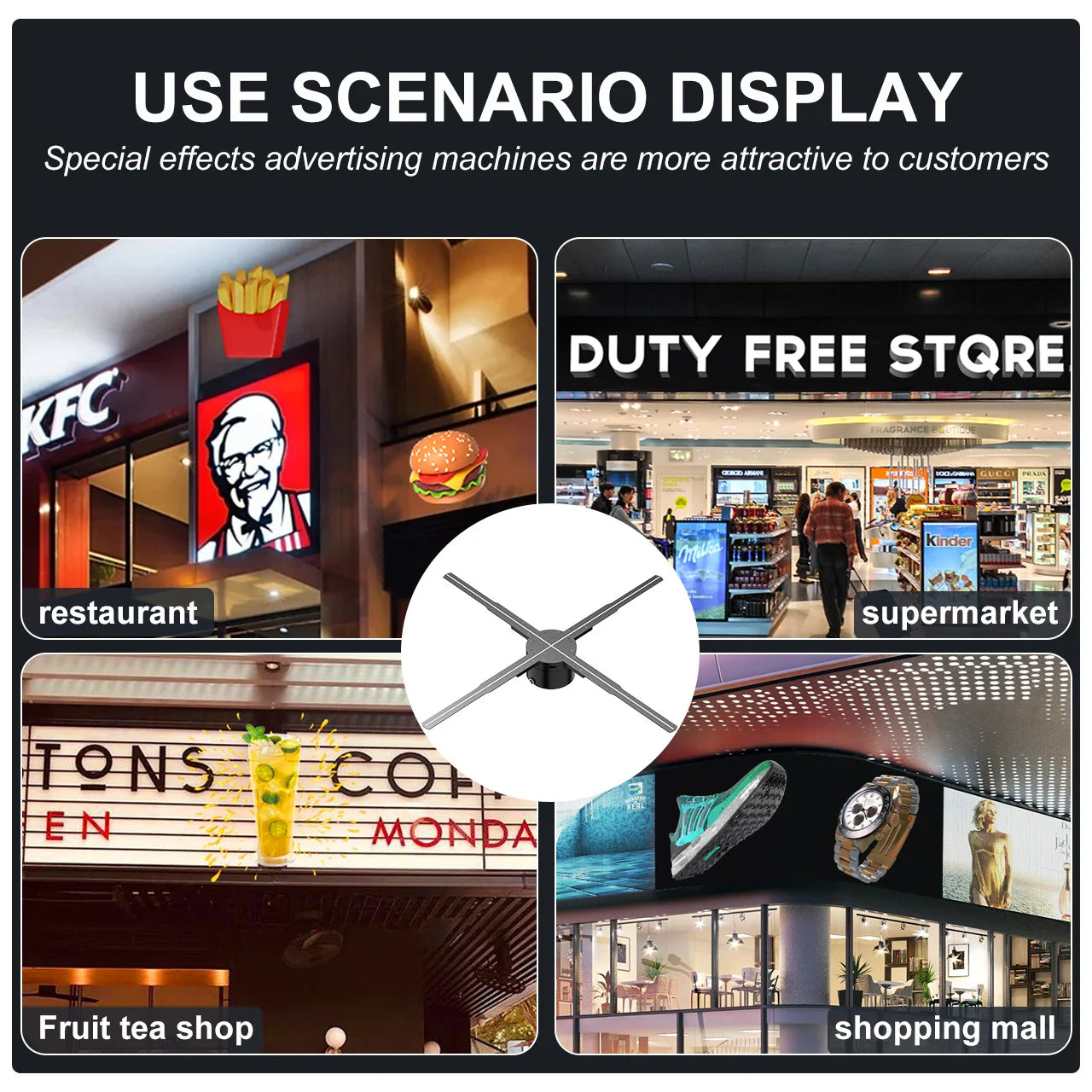 42 45 50 56 62 65cm 3D Hologram Sync LED Fan Stand Indoor Advertising Equipment Projector Display Ads OEM Proyector Player Stand