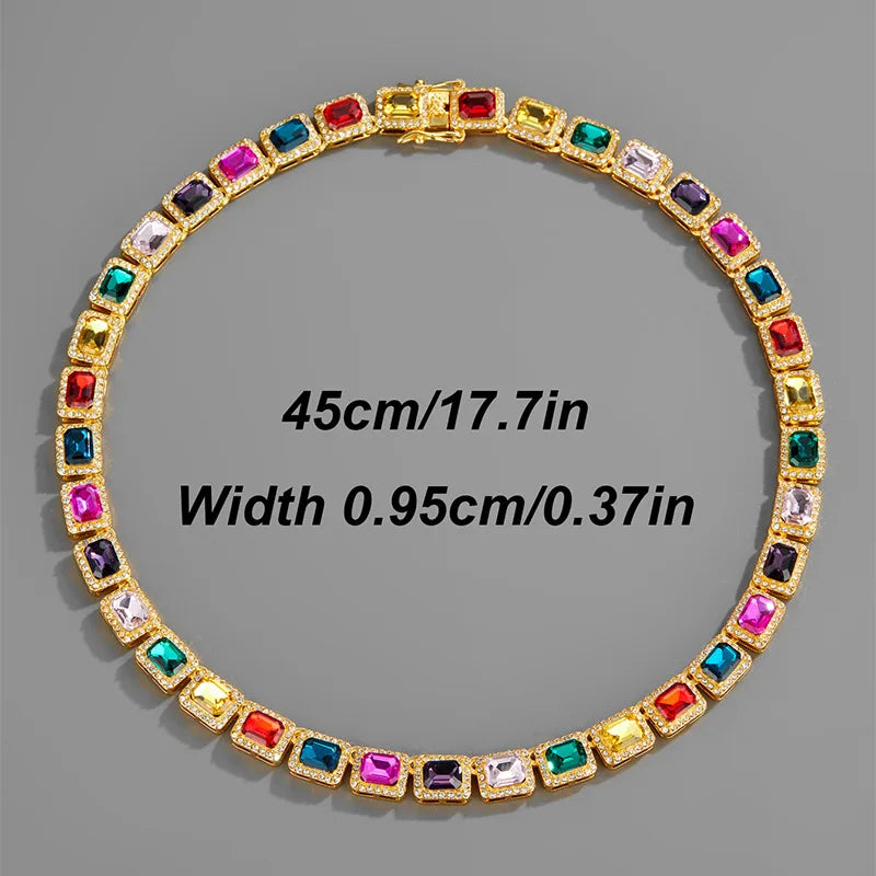 2025 Ladies Hip Hop Silver/gold Zircon Box Rainbow Color Cz Diamond Tennis Cuban Link Chain Choker Necklaces and Bracelets 10mm