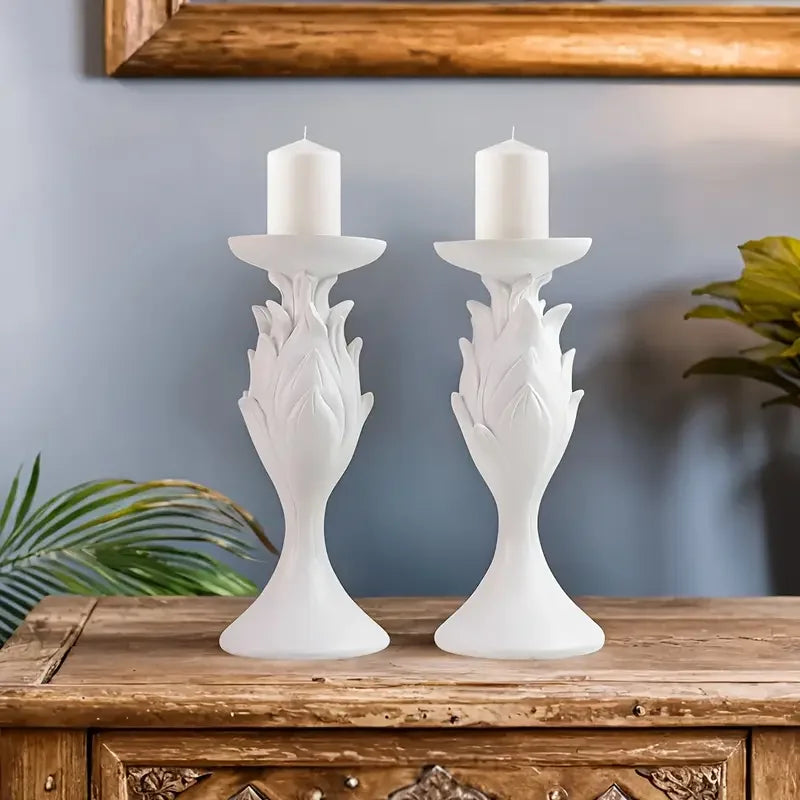 Elegant White Floral-Shaped Resin Candle Holders Artistic Candle Stands Handcrafted Resin Crafts