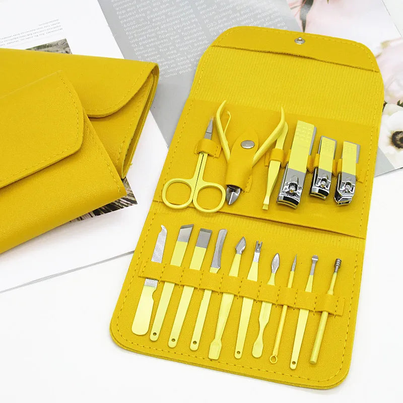 Professional Personal Care Manicure Pedicure Set 16 Pcs Stainless Steel Nail Clipper Care Tools Kit Nail Art Foot Care PU