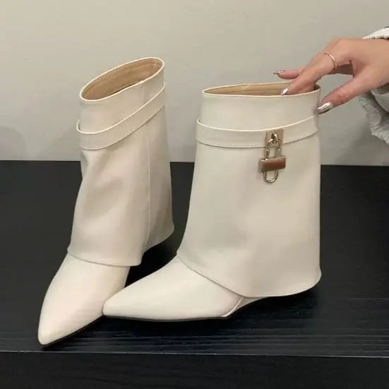 Short/Long Wedge Botas Femininas Salto Women Shark Boots with Lock