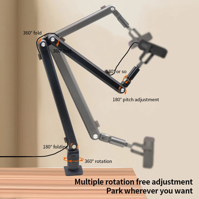 Professional Podcast Desk Microphone Mounts for Studio With Roundable Microphone Gaming Stand and Flexible Clamp Design