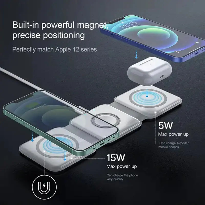 Foldable Magnetic Wireless Chargers for iPhone Smart Watch Earphones Folding 15W Fast Charging Charger Stand