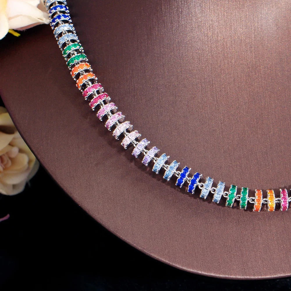 Luxury Zircons Super Luxury Chunky Colorful Cubic Zircon Paved Round Tennis Chain Iced Out CZ Necklace for Women Jewelry