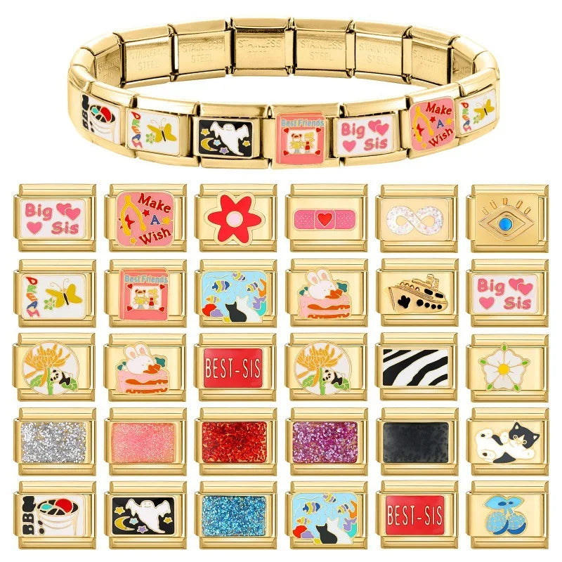 High Quality Gold Plated Stainless Steel Italian Charm Bracelet DIY Necklace Bracelet Chain Modules Italian Charm Bracelet