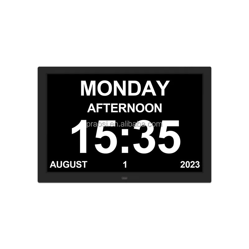 Pros 15 Inch Digital Calendar Day Clock Large Display Analogue Seniors Dementia Clock Auto DST Medication Reminder Custom Alarms