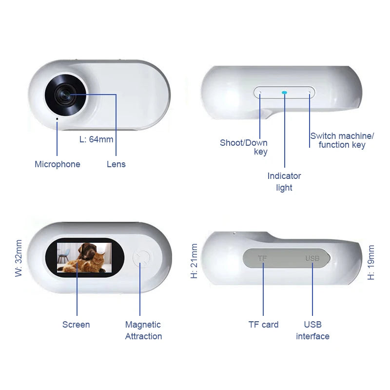Portable Animal Mini Cat Dog Pet Collar Action Sport Wearable Camera Mini Magnetic Thumb Action Camera