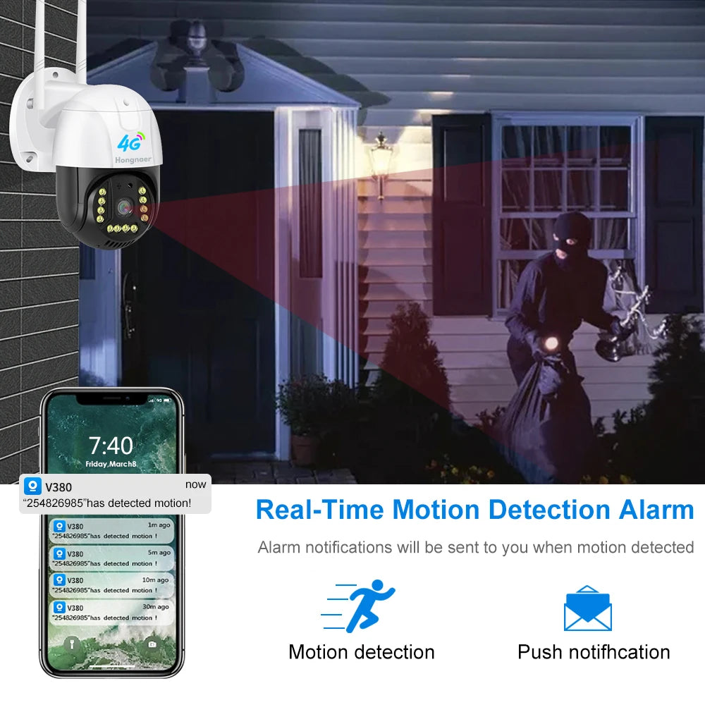 Hongnaer 3MP Wireless 4G LTE Surveillance Network CCTV Smart Security Camera 360 Outdoor IP PTZ V380 Pro 4G Sim Card CCTV Camera