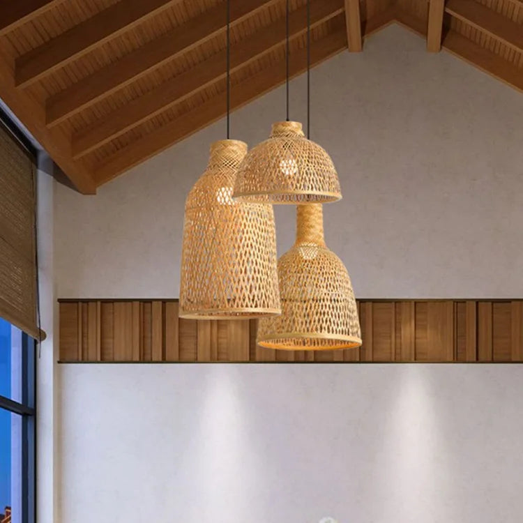 Handmade Round Rattan Shade Chandelier Natural Bamboo Pendant Lighting Wicker Chandeliers for Hotel Restaurant Bar Home Decor