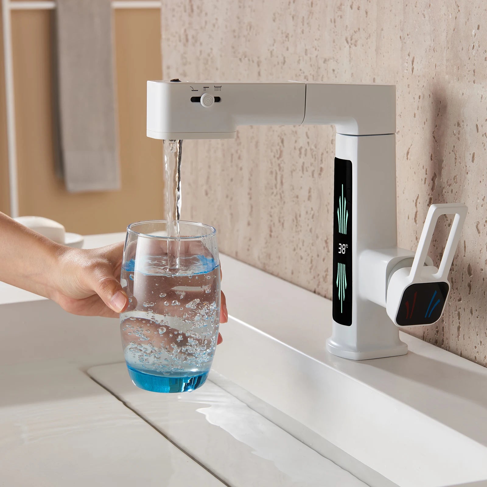 Basin Faucet Gray/White Brass Faucet  Pulling and Lifting Basin Faucet with Digital Display and Warm Atmosphere Light