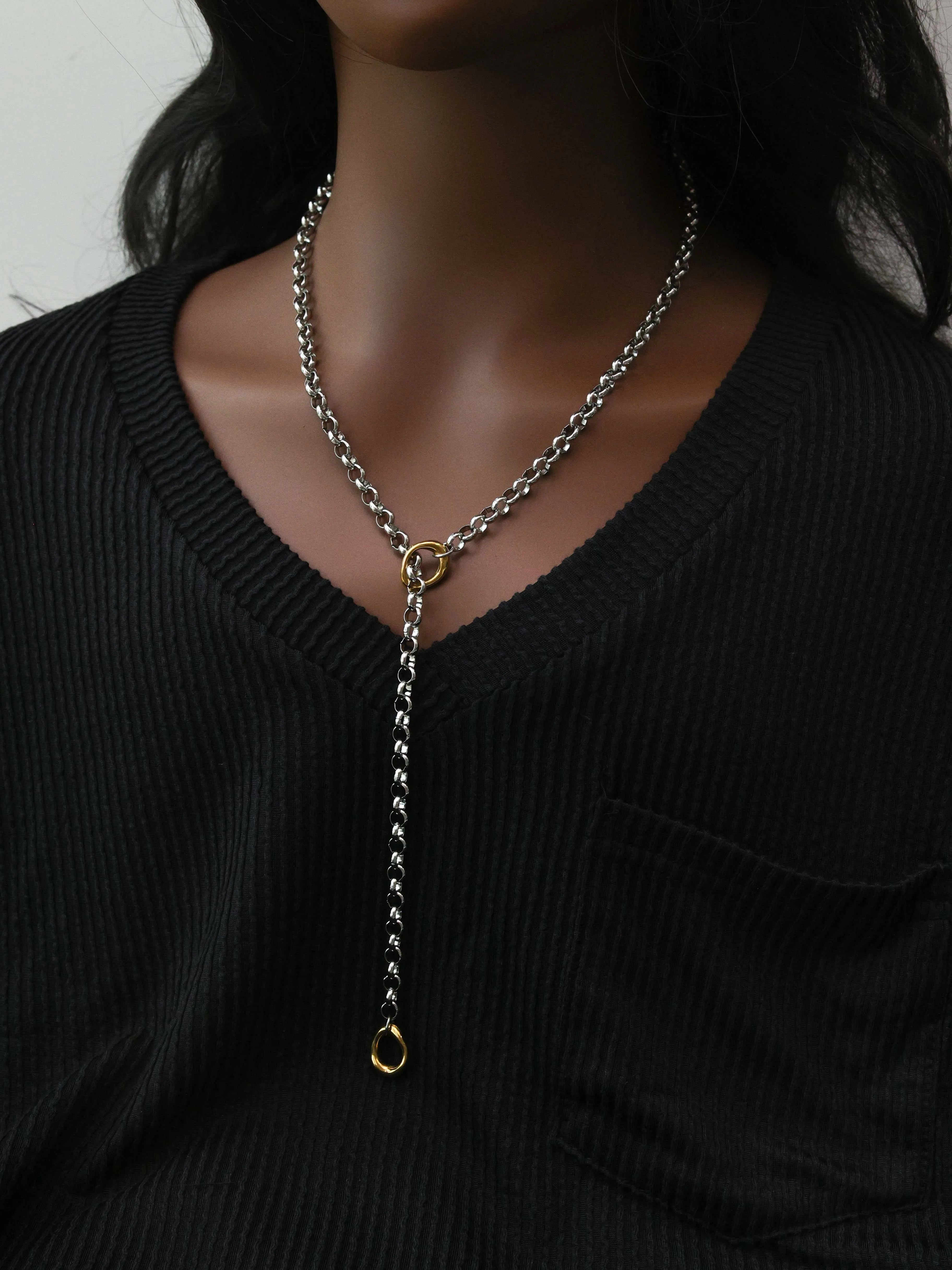 New Arrivals Waterproof Jewelry Minimalist 18K Gold Plated Stainless Steel O Shaped Long Chain Sweater Necklace YF5079