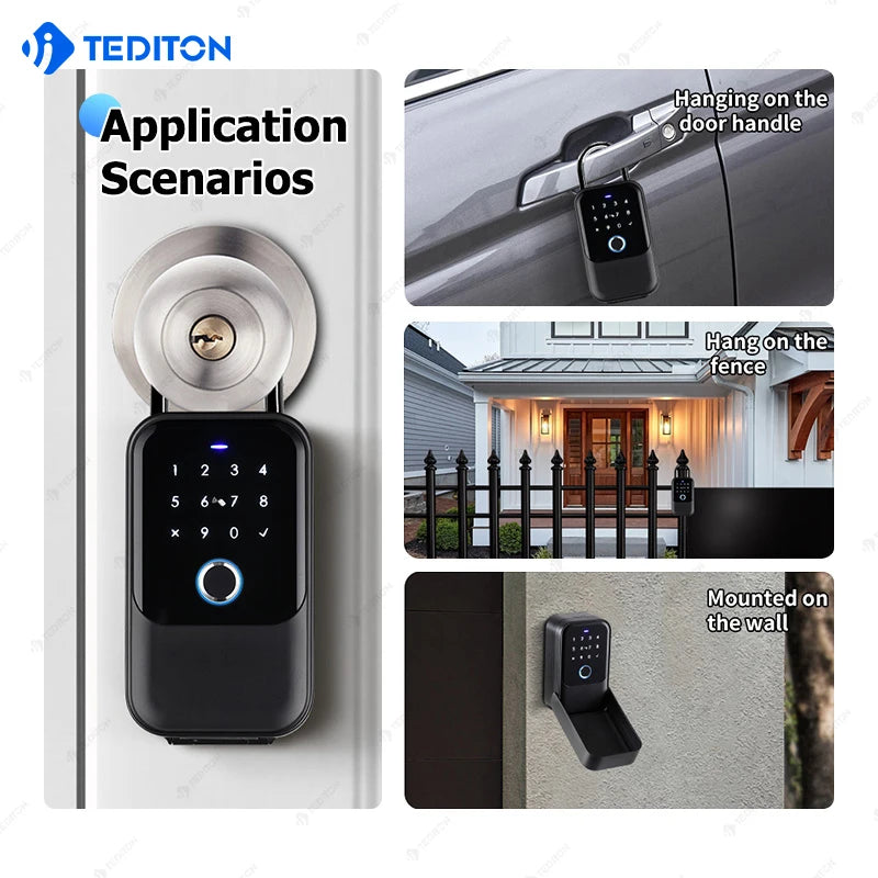 Tediton Cerraduras Inteligentes Security Safe Waterproof Fingerprint IC Card Password Lock Home Outdoor Wall Smart Key Box