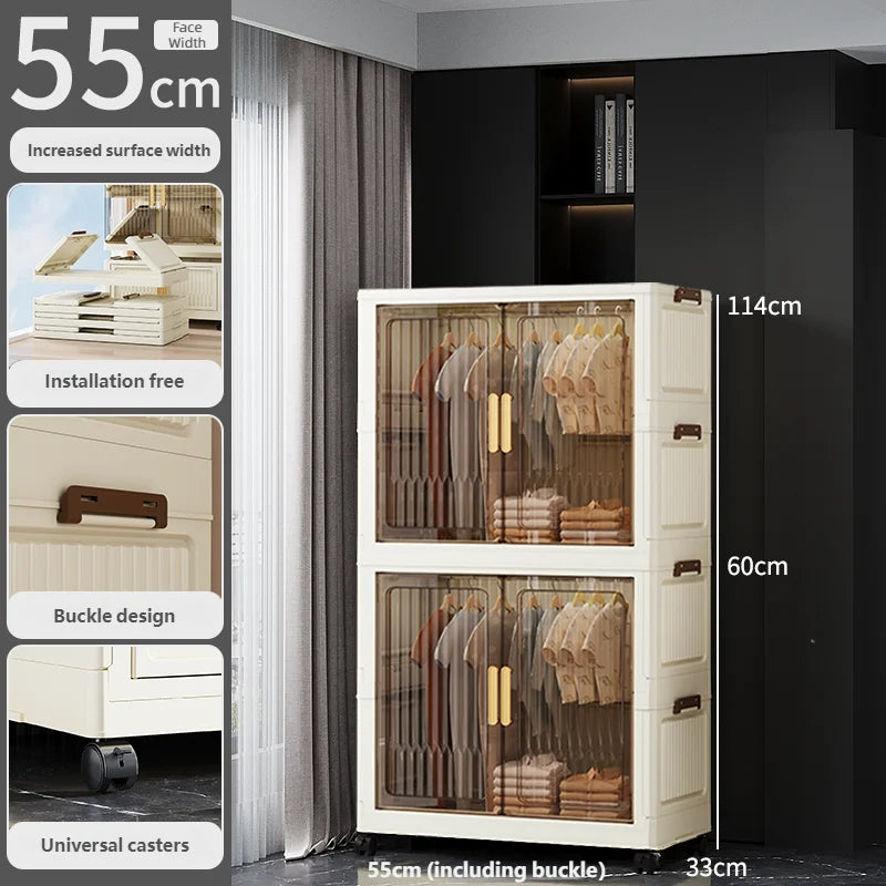 55-85CM Multifunctional Wardrobe Thickened And Movable Cabinet Suitable For Organizing In Children'S And Babies' Bedrooms