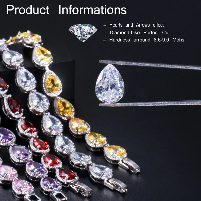 5 Colors Bangle Jewelry Cubic Zirconia Tear Drop CZ Stone Women Luxury Tennis Bracelet for Bridal Wedding Costume Accessories