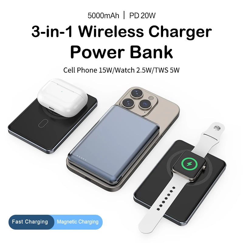 2024 Hot Watch Charger 5000mah Power Bank for iphone New Product Power Banks Magnetic Portable Wireless Power Bank Dropshipping
