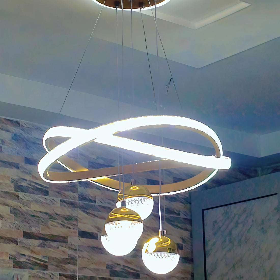2025 Factory Luxury En Cristal Pendant Lighting Fixture 120V-220V 88W Tri-Color Dimmable Remote Chandelier for Dining Room