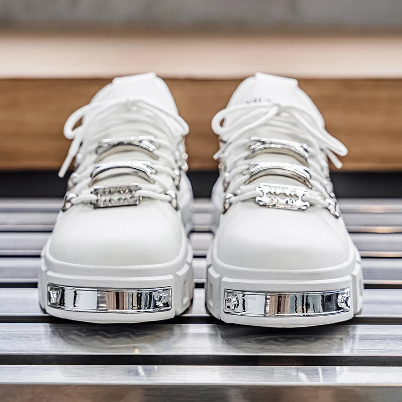 US 13 EUR 47 Men Modern Chunky Platform Sneakers Vegan Leather Silver Studs Lightweight EVA Sole Urban Streetwear Fashion Shoes