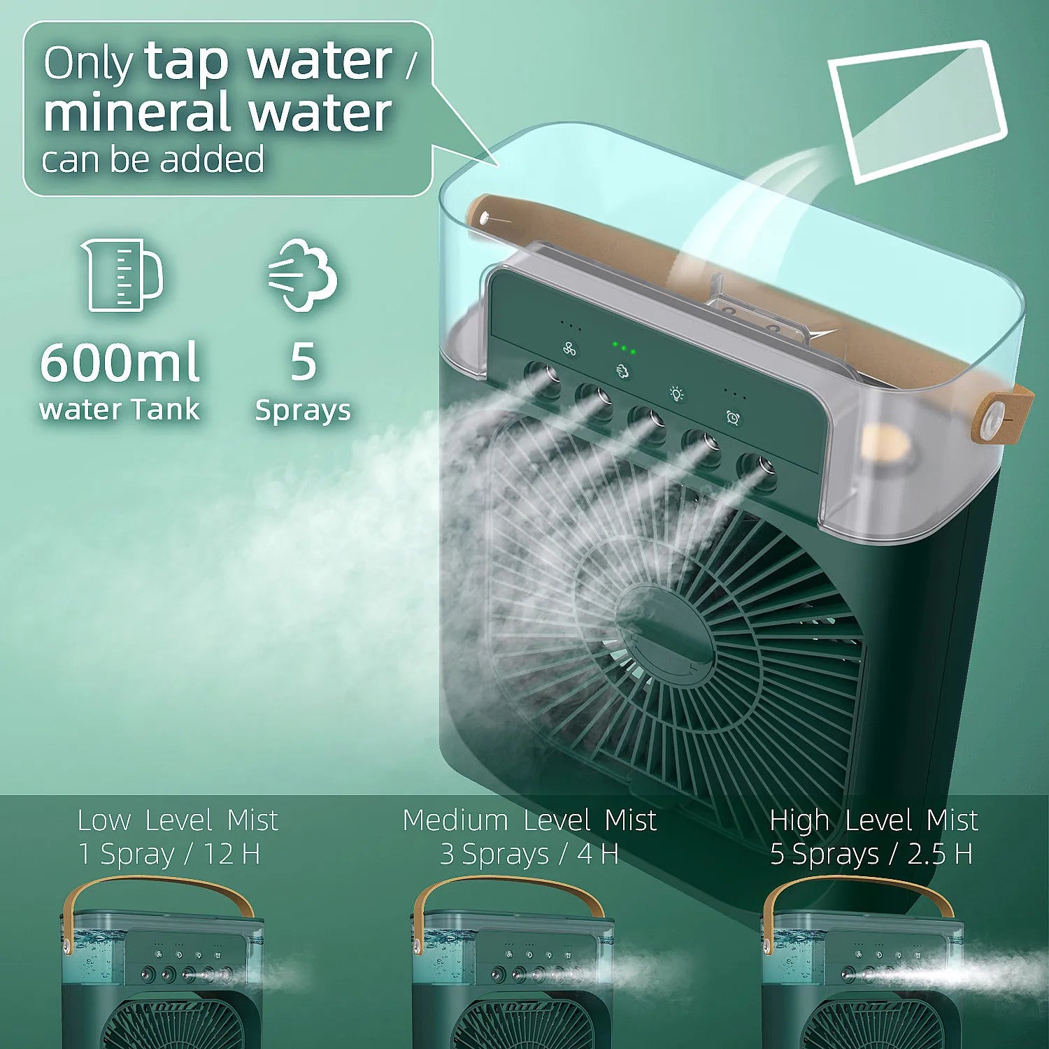 OEM Ingunar Portable Air Conditioners Fan, Air Cooler Humidifier Fan With 7 Colors LED Light Desktop Air Cooler Fan, Portatil