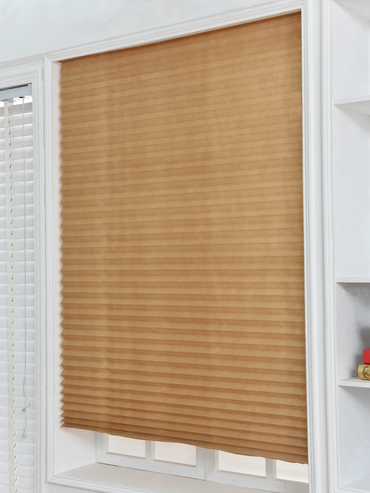 Easy to Install Light Filtering Pleated Paper Shades for Window Temporary and Portable Blinds with Clips Roman Zebra