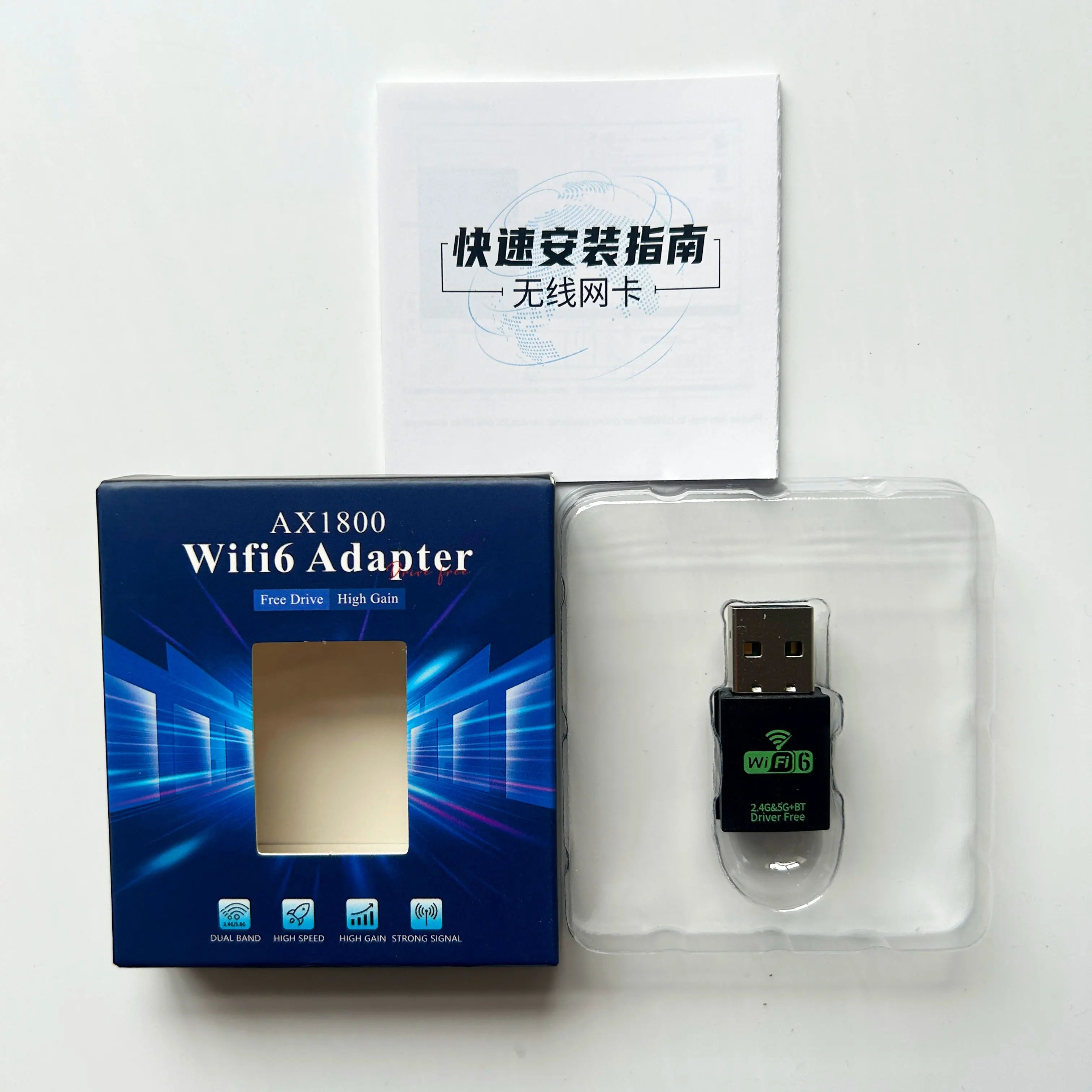 Free Drive Computer Wifi 6 USB Dongle Wireless USB Adapter AX1800 2.4GHz 5.8GHz Frequency Band BT5.3 Receiver Network Card