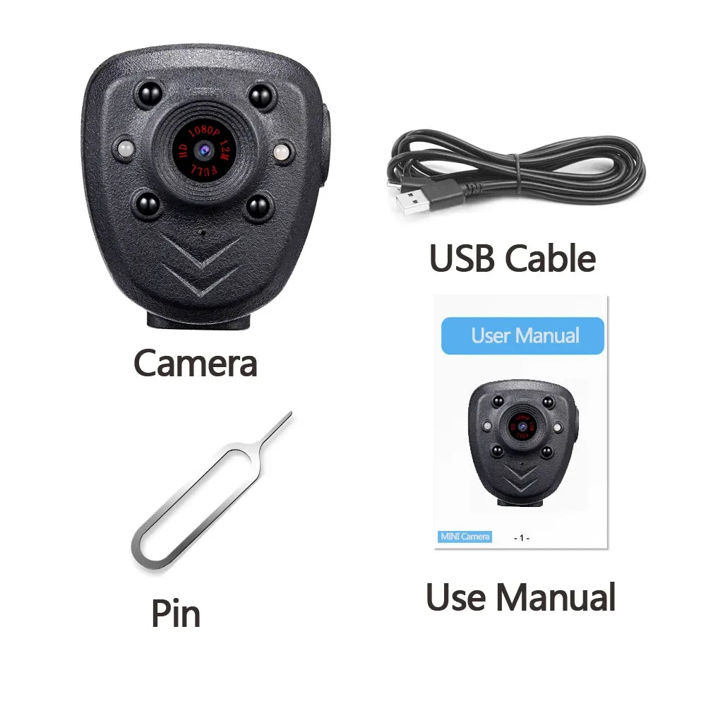 Mini Body Camera Video Recorder with Night Vision IR & Loop Record HD 1080P Wearable Cam for Home Outdoor Security Guard